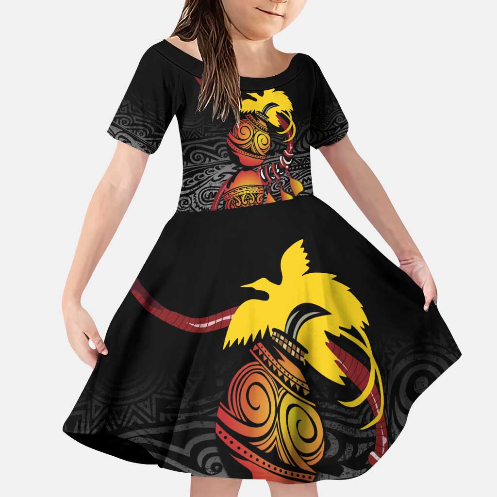 Personalized Papua New Guinea Milne Bay Family Matching Puletasi and Hawaiian Shirt Bagi Necklace Mix Lime Pot Grunge LT7 Daughter's Dress Black - Polynesian Pride