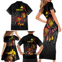 Personalized Papua New Guinea Milne Bay Family Matching Short Sleeve Bodycon Dress and Hawaiian Shirt Bagi Necklace Mix Lime Pot Grunge