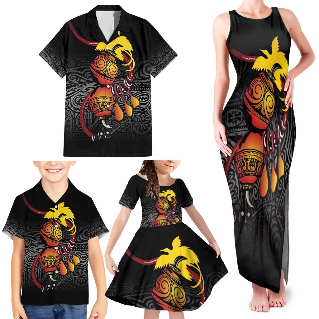 Personalized Papua New Guinea Milne Bay Family Matching Tank Maxi Dress and Hawaiian Shirt Bagi Necklace Mix Lime Pot Grunge