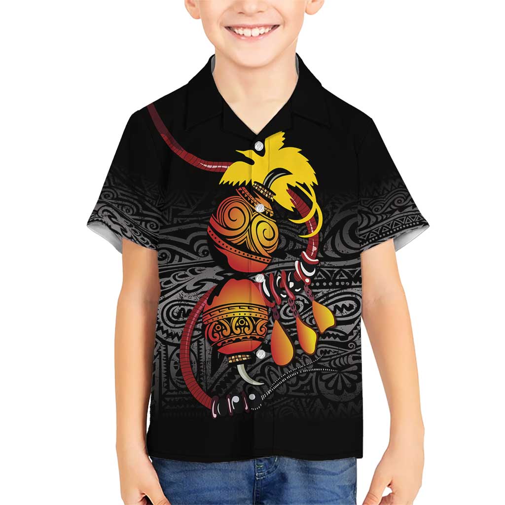 Personalized Papua New Guinea Milne Bay Kid Hawaiian Shirt Bagi Necklace Mix Lime Pot Grunge LT7 Kid Black - Polynesian Pride