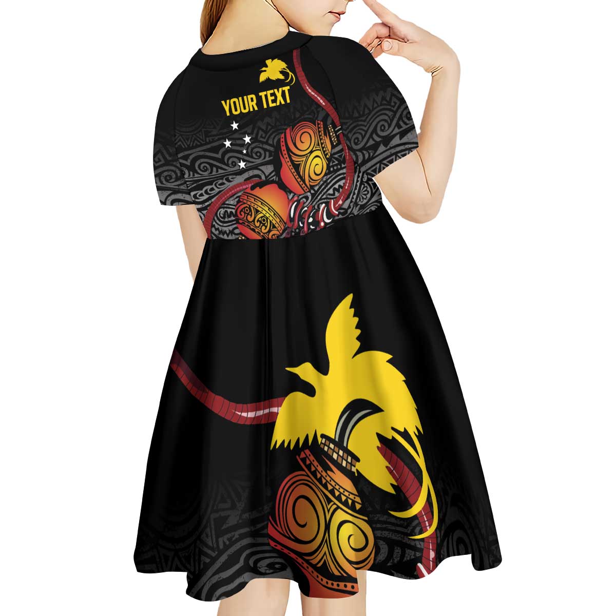 Personalized Papua New Guinea Milne Bay Kid Short Sleeve Dress Bagi Necklace Mix Lime Pot Grunge LT7 - Polynesian Pride
