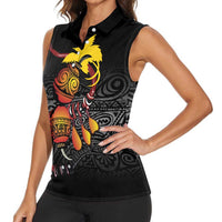 Personalized Papua New Guinea Milne Bay Women Sleeveless Polo Shirt Bagi Necklace Mix Lime Pot Grunge LT7 - Polynesian Pride