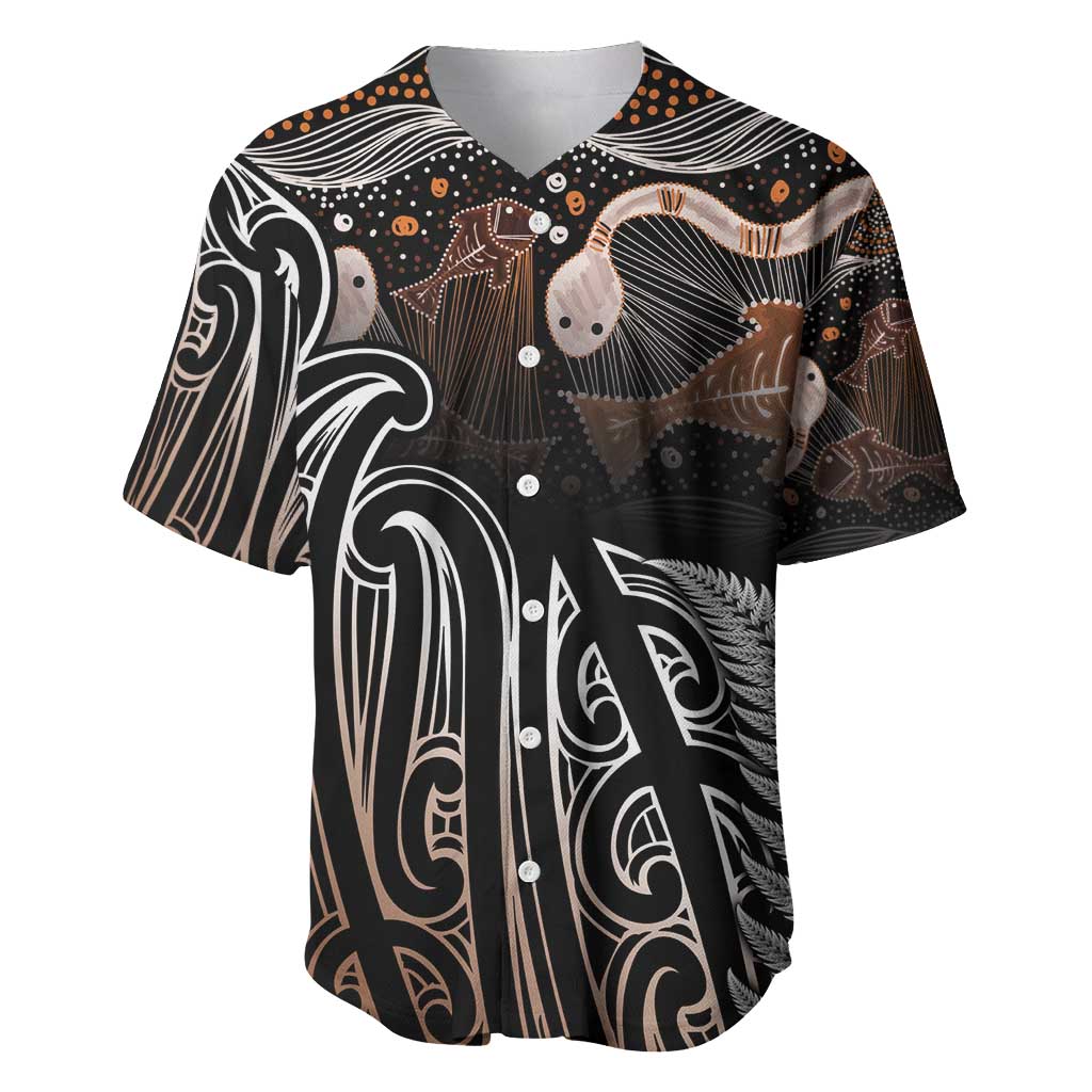 Aotearoa Maori - Australia Indigenous Baseball Jersey Koiri Whakairo Mix Aboriginal Art LT7 Brown - Polynesian Pride