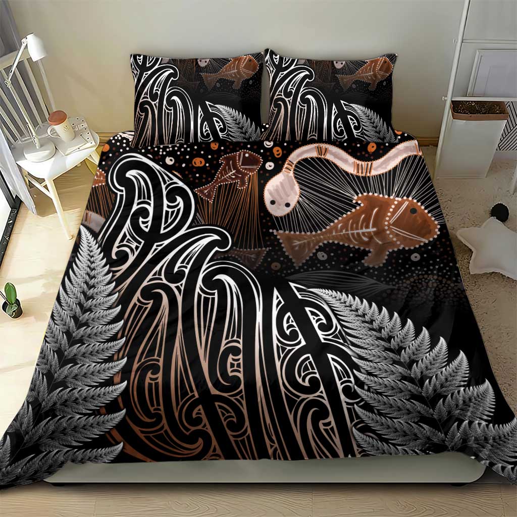 Aotearoa Maori - Australia Indigenous Bedding Set Koiri Whakairo Mix Aboriginal Art - Polynesian Pride