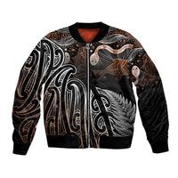 Aotearoa Maori - Australia Indigenous Bomber Jacket Koiri Whakairo Mix Aboriginal Art LT7 Unisex Brown - Polynesian Pride