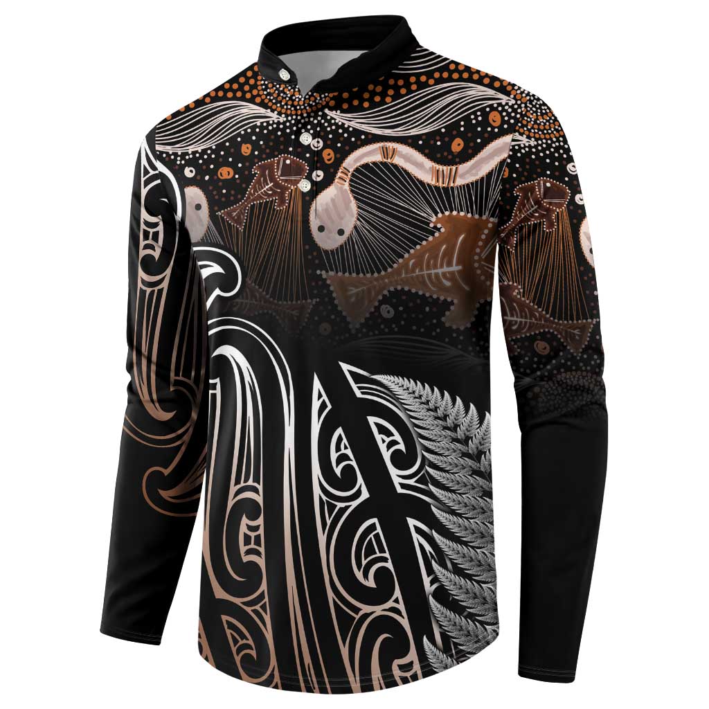 Aotearoa Maori - Australia Indigenous Button Sweatshirt Koiri Whakairo Mix Aboriginal Art - Polynesian Pride