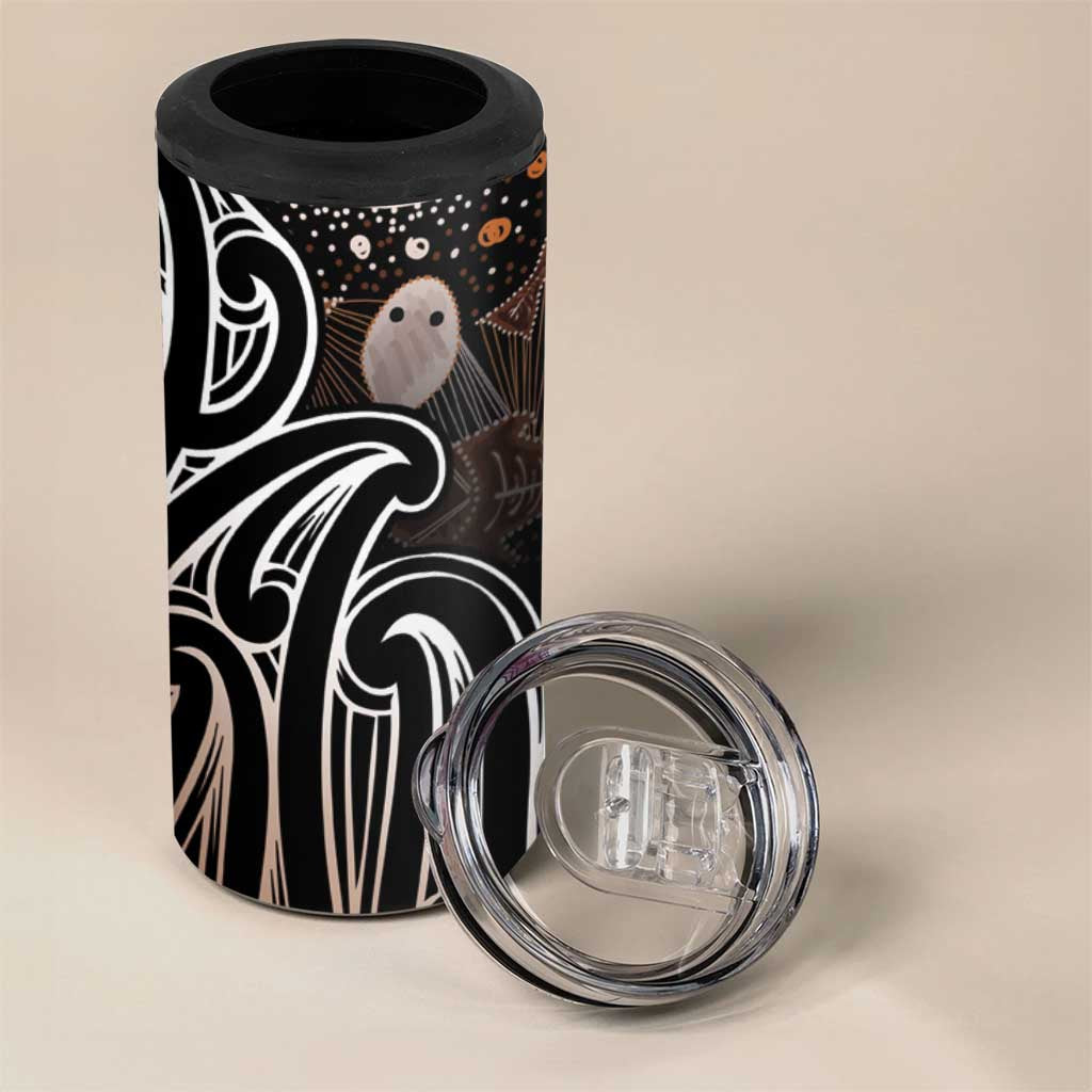 Aotearoa Maori - Australia Indigenous 4 in 1 Can Cooler Tumbler Koiri Whakairo Mix Aboriginal Art LT7 - Polynesian Pride