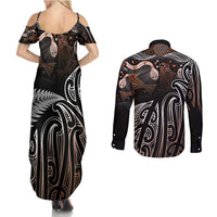 Aotearoa Maori - Australia Indigenous Couples Matching Summer Maxi Dress and Long Sleeve Button Shirt Koiri Whakairo Mix Aboriginal Art LT7 - Polynesian Pride