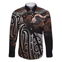 Aotearoa Maori - Australia Indigenous Family Matching Long Sleeve Bodycon Dress and Hawaiian Shirt Koiri Whakairo Mix Aboriginal Art LT7 Dad's Shirt - Long Sleeve Brown - Polynesian Pride