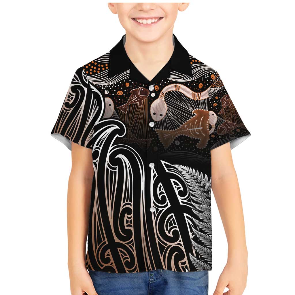 Aotearoa Maori - Australia Indigenous Family Matching Mermaid Dress and Hawaiian Shirt Koiri Whakairo Mix Aboriginal Art LT7 Son's Shirt Brown - Polynesian Pride