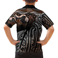Aotearoa Maori - Australia Indigenous Family Matching Off Shoulder Maxi Dress and Hawaiian Shirt Koiri Whakairo Mix Aboriginal Art - Polynesian Pride