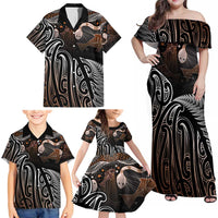 Aotearoa Maori - Australia Indigenous Family Matching Off Shoulder Maxi Dress and Hawaiian Shirt Koiri Whakairo Mix Aboriginal Art - Polynesian Pride