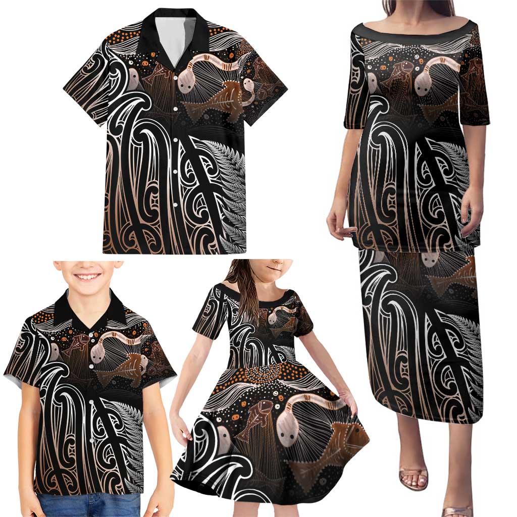 Aotearoa Maori - Australia Indigenous Family Matching Puletasi and Hawaiian Shirt Koiri Whakairo Mix Aboriginal Art LT7 - Polynesian Pride