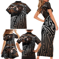 Aotearoa Maori - Australia Indigenous Family Matching Short Sleeve Bodycon Dress and Hawaiian Shirt Koiri Whakairo Mix Aboriginal Art LT7 - Polynesian Pride