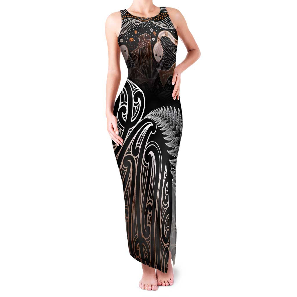 Aotearoa Maori - Australia Indigenous Family Matching Tank Maxi Dress and Hawaiian Shirt Koiri Whakairo Mix Aboriginal Art - Polynesian Pride