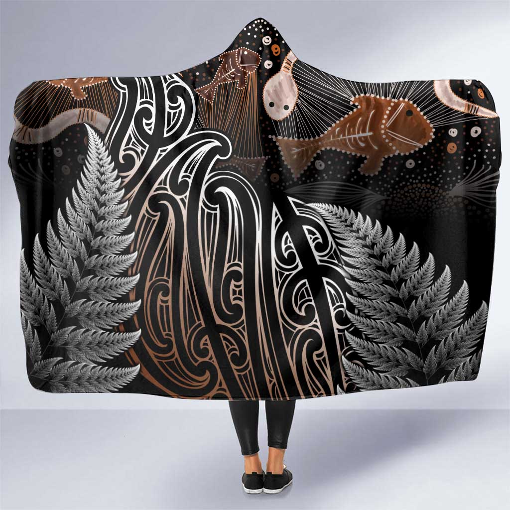 Aotearoa Maori - Australia Indigenous Hooded Blanket Koiri Whakairo Mix Aboriginal Art LT7 One Size Brown - Polynesian Pride