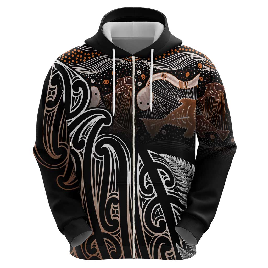 Aotearoa Maori - Australia Indigenous Hoodie Koiri Whakairo Mix Aboriginal Art - Polynesian Pride