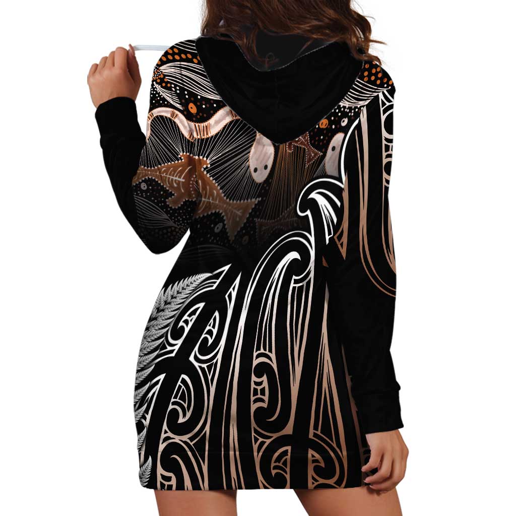 Aotearoa Maori - Australia Indigenous Hoodie Dress Koiri Whakairo Mix Aboriginal Art - Polynesian Pride
