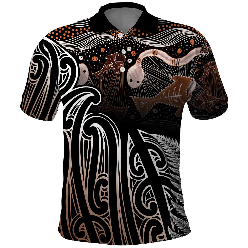 Aotearoa Maori - Australia Indigenous Polo Shirt Koiri Whakairo Mix Aboriginal Art - Polynesian Pride