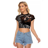 Aotearoa Maori - Australia Indigenous Raglan Cropped T Shirt Koiri Whakairo Mix Aboriginal Art LT7 Female Brown - Polynesian Pride