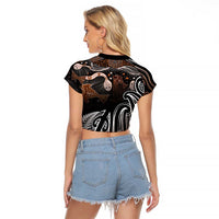 Aotearoa Maori - Australia Indigenous Raglan Cropped T Shirt Koiri Whakairo Mix Aboriginal Art LT7 - Polynesian Pride