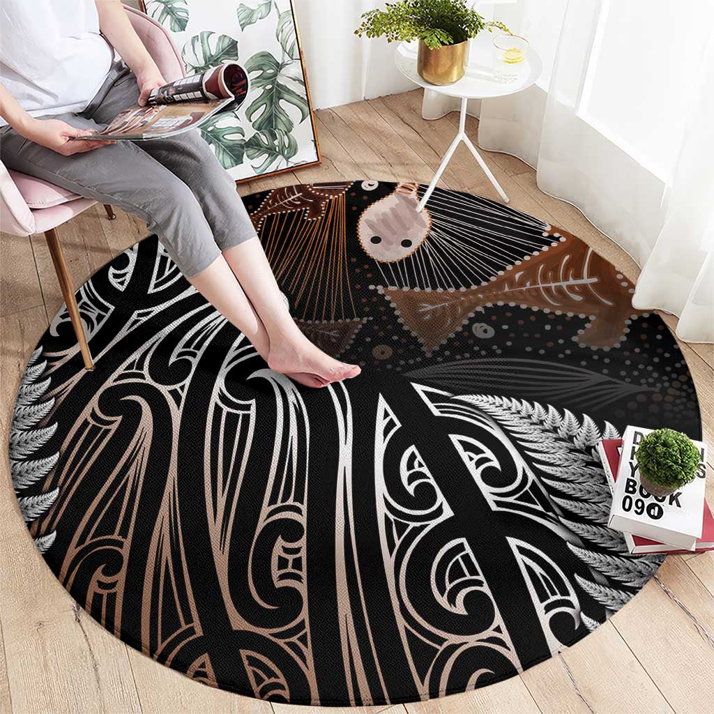 Aotearoa Maori - Australia Indigenous Round Carpet Koiri Whakairo Mix Aboriginal Art - Polynesian Pride