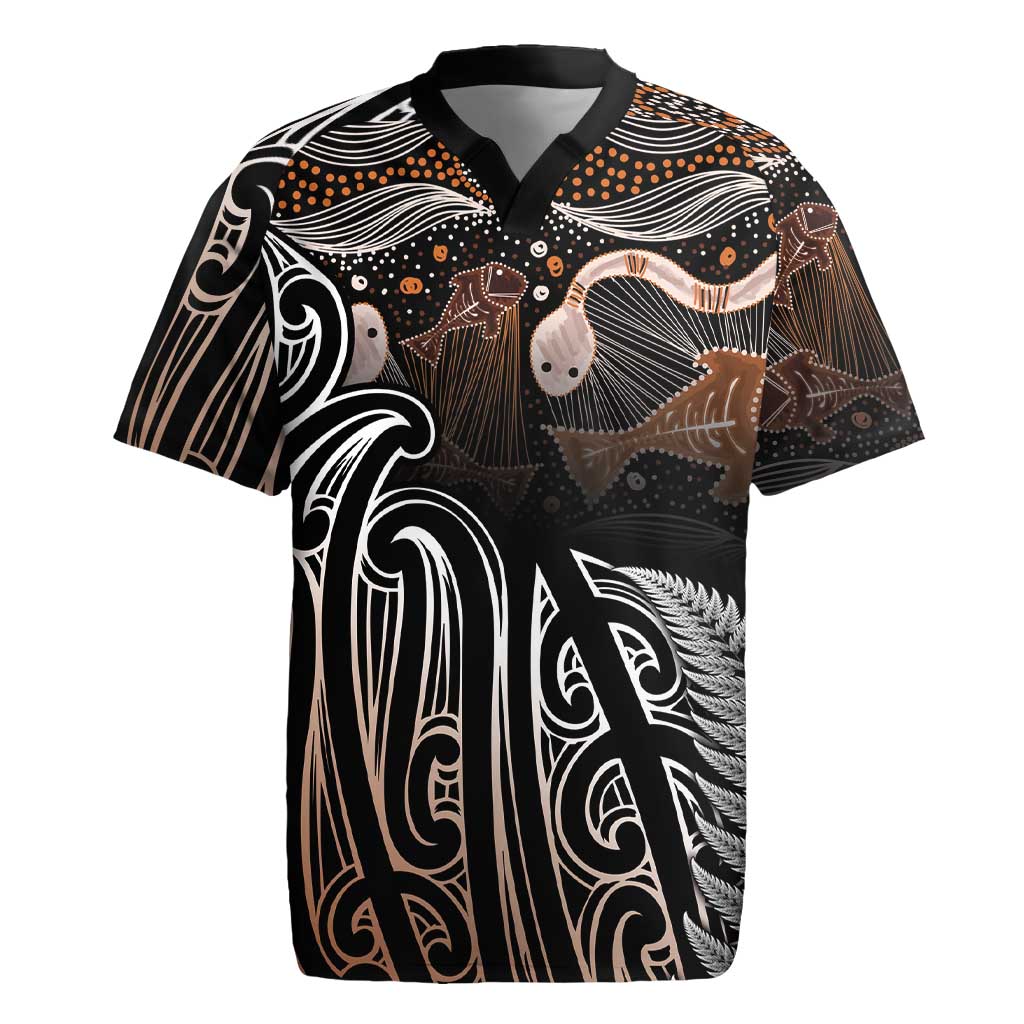 Aotearoa Maori - Australia Indigenous Rugby Jersey Koiri Whakairo Mix Aboriginal Art - Polynesian Pride