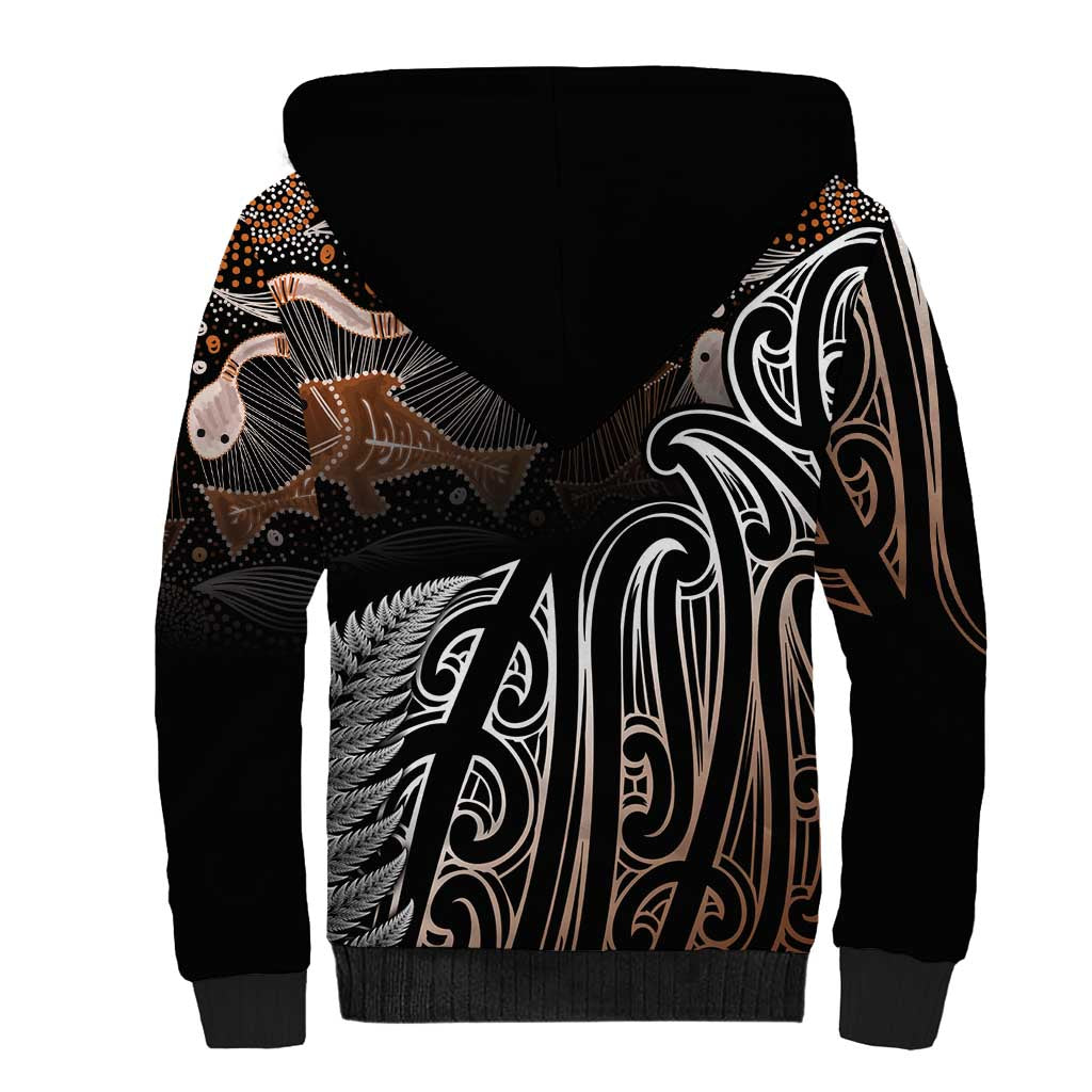 Aotearoa Maori - Australia Indigenous Sherpa Hoodie Koiri Whakairo Mix Aboriginal Art - Polynesian Pride