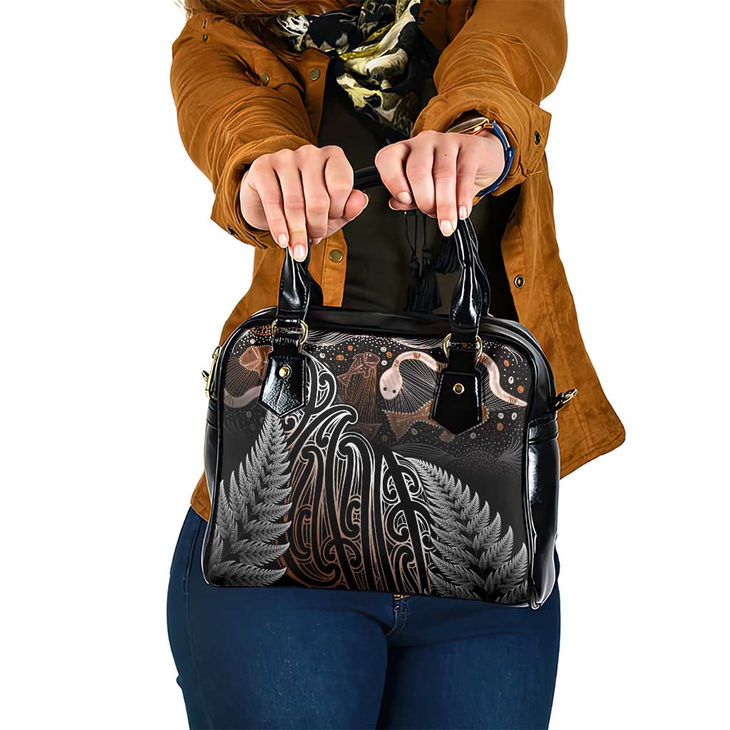 Aotearoa Maori - Australia Indigenous Shoulder Handbag Koiri Whakairo Mix Aboriginal Art LT7 One Size Brown - Polynesian Pride