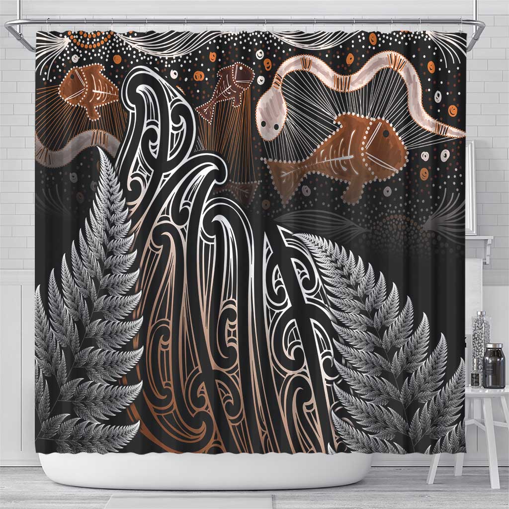 Aotearoa Maori - Australia Indigenous Shower Curtain Koiri Whakairo Mix Aboriginal Art - Polynesian Pride