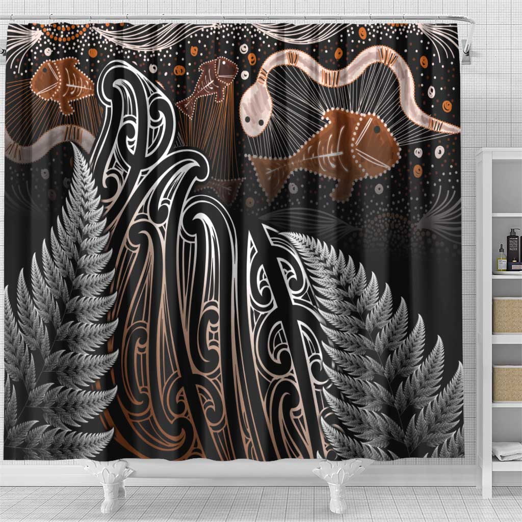 Aotearoa Maori - Australia Indigenous Shower Curtain Koiri Whakairo Mix Aboriginal Art - Polynesian Pride