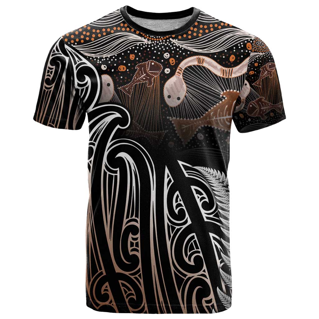 Aotearoa Maori - Australia Indigenous T Shirt Koiri Whakairo Mix Aboriginal Art LT7 Brown - Polynesian Pride