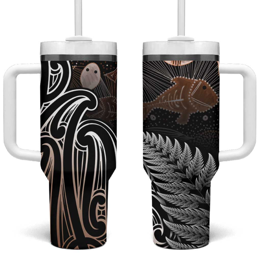 Aotearoa Maori - Australia Indigenous Tumbler With Handle Koiri Whakairo Mix Aboriginal Art LT7 One Size: 40 oz Brown - Polynesian Pride