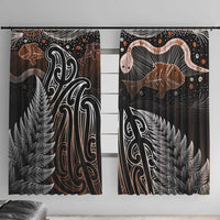 Aotearoa Maori - Australia Indigenous Window Curtain Koiri Whakairo Mix Aboriginal Art LT7 With Hooks Brown - Polynesian Pride