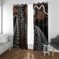 Aotearoa Maori - Australia Indigenous Window Curtain Koiri Whakairo Mix Aboriginal Art LT7 With Grommets Brown - Polynesian Pride
