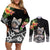 Personalised Polynesian Couples Matching Off Shoulder Short Dress and Long Sleeve Button Shirts With Yorkshire Terrier Floral Style LT7 Black - Polynesian Pride