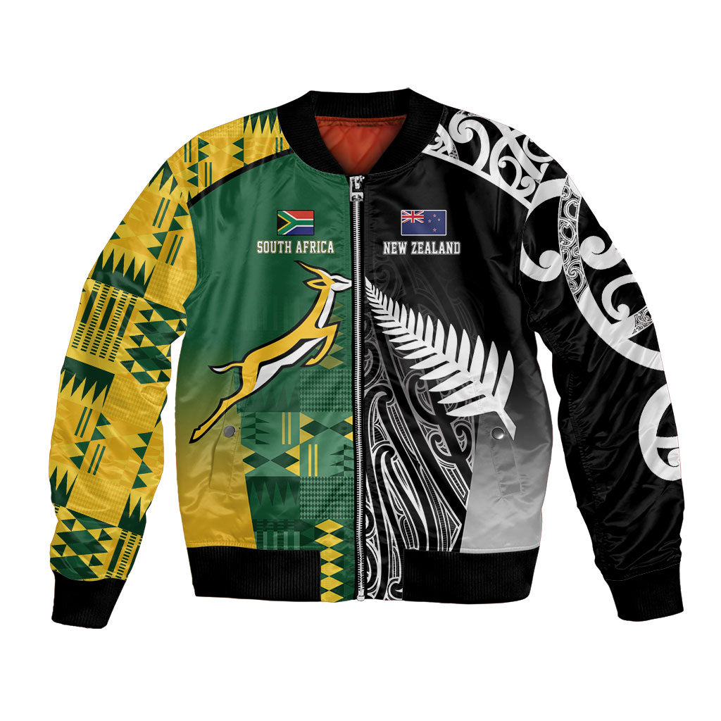 Custom Rugby South Africa New Zealand Greatest Rivals Bomber Jacket Tribal Motifs LT7 Unisex Multicolor - Polynesian Pride