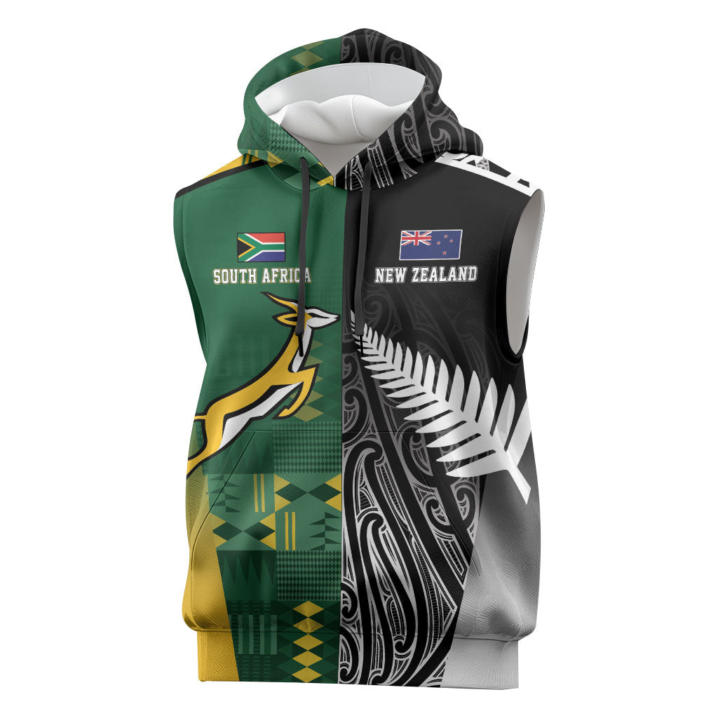 Custom Rugby South Africa New Zealand Greatest Rivals Sleeveless Hoodie Tribal Motifs LT7 Multicolor - Polynesian Pride