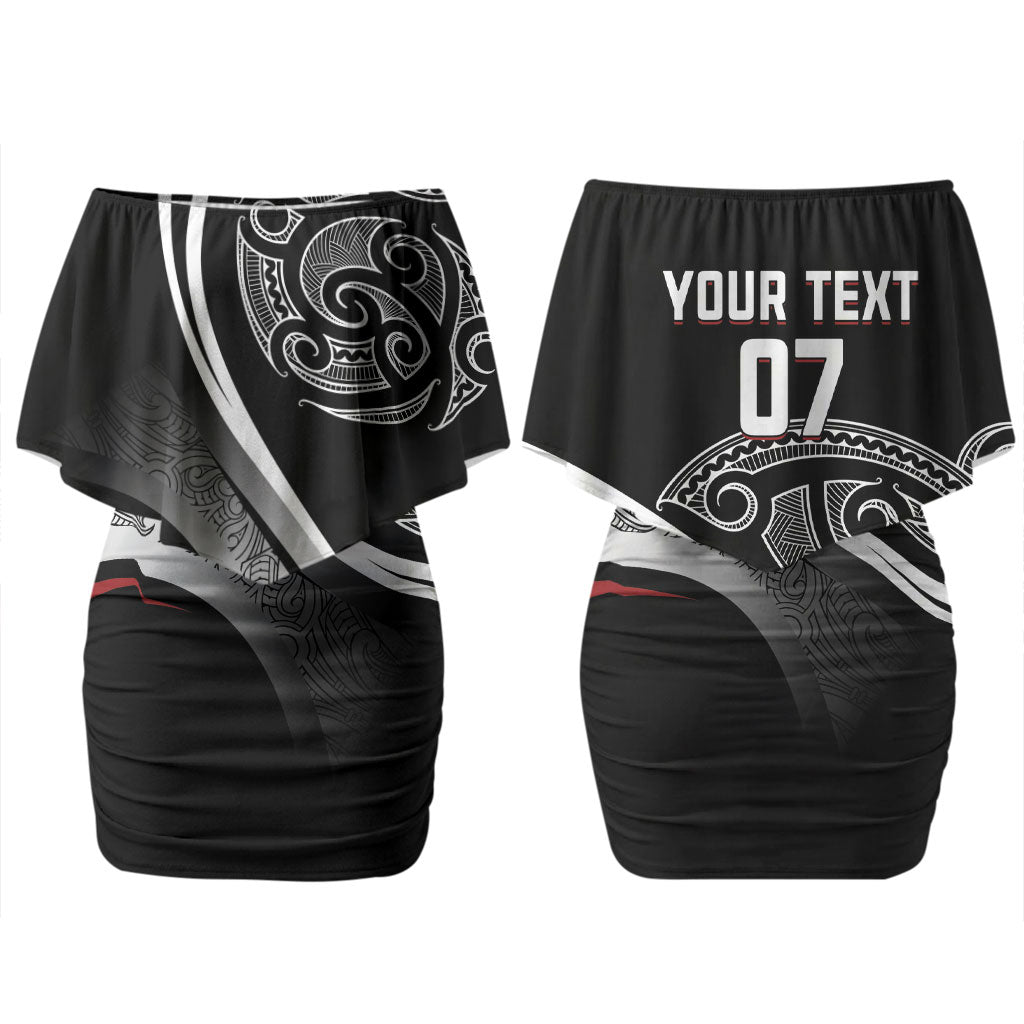 Aotearoa Maori Rugby Custom Couples Matching Off Shoulder Short Dress and Hawaiian Shirt Kapa O Pango LT7 - Polynesian Pride