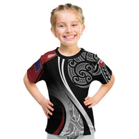 Aotearoa Maori Rugby Custom Kid T Shirt Kapa O Pango LT7 Black - Polynesian Pride