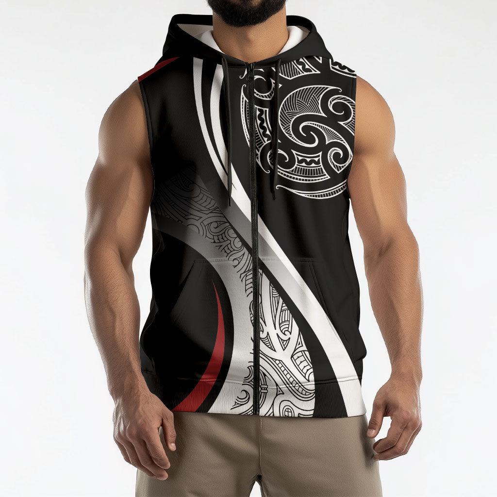 Aotearoa Maori Rugby Custom Sleeveless Zip Hoodie Kapa O Pango LT7 - Polynesian Pride