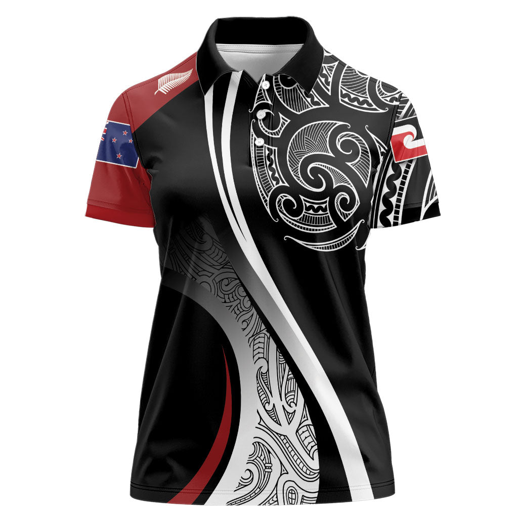Aotearoa Maori Rugby Custom Women Polo Shirt Kapa O Pango LT7 Female Black - Polynesian Pride