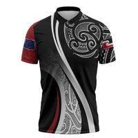 Aotearoa Maori Rugby Custom Zipper Polo Shirt Kapa O Pango LT7 Black - Polynesian Pride