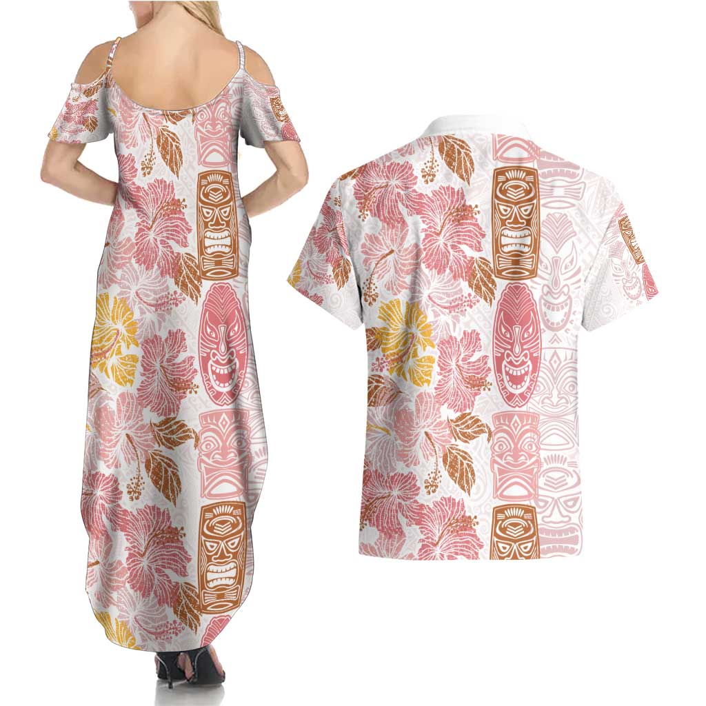 Christmas Aloha Hawaii Tiki Couples Matching Summer Maxi Dress and Hawaiian Shirt Hibiscus Spring Colors - Polynesian Pride