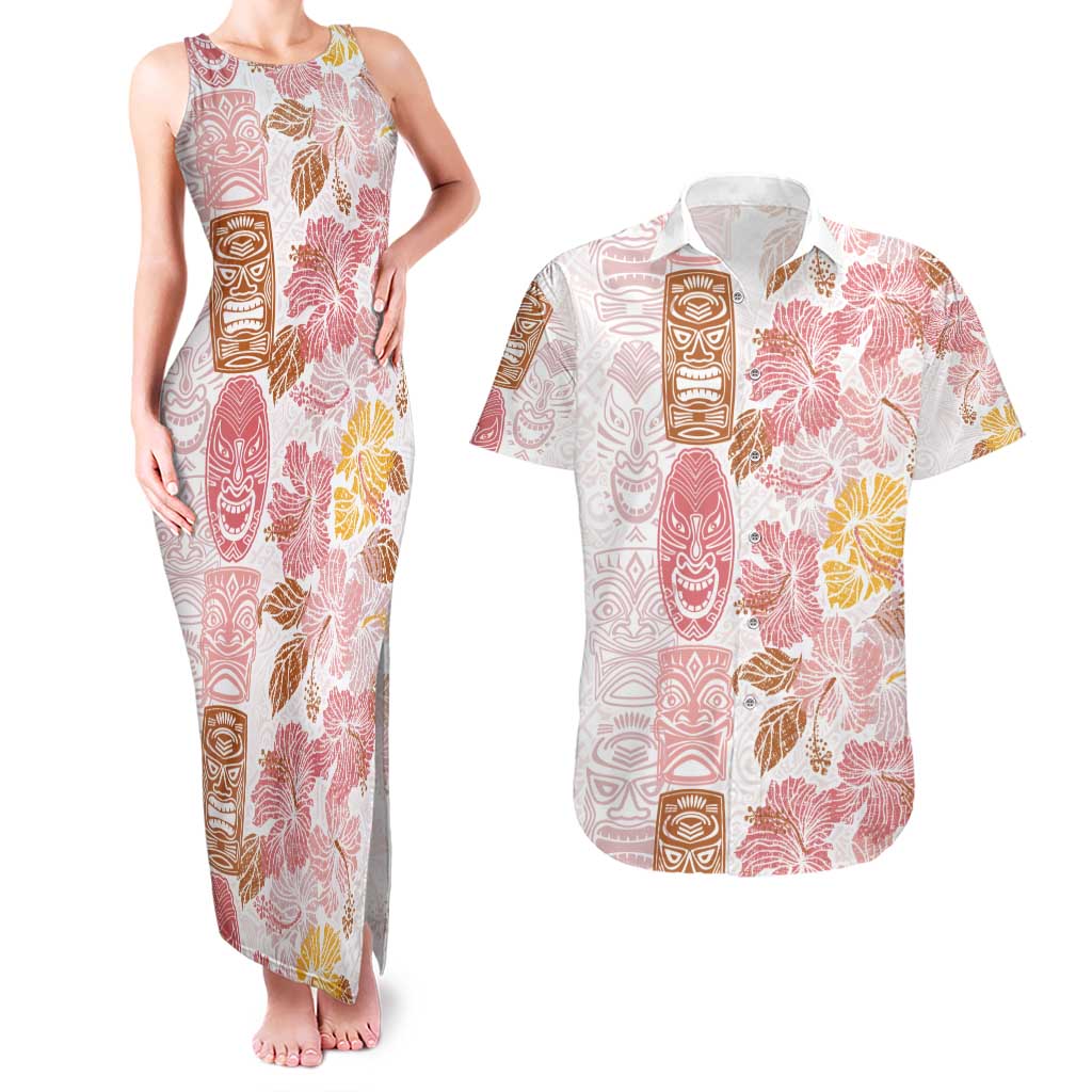 Christmas Aloha Hawaii Tiki Couples Matching Tank Maxi Dress and Hawaiian Shirt Hibiscus Spring Colors - Polynesian Pride