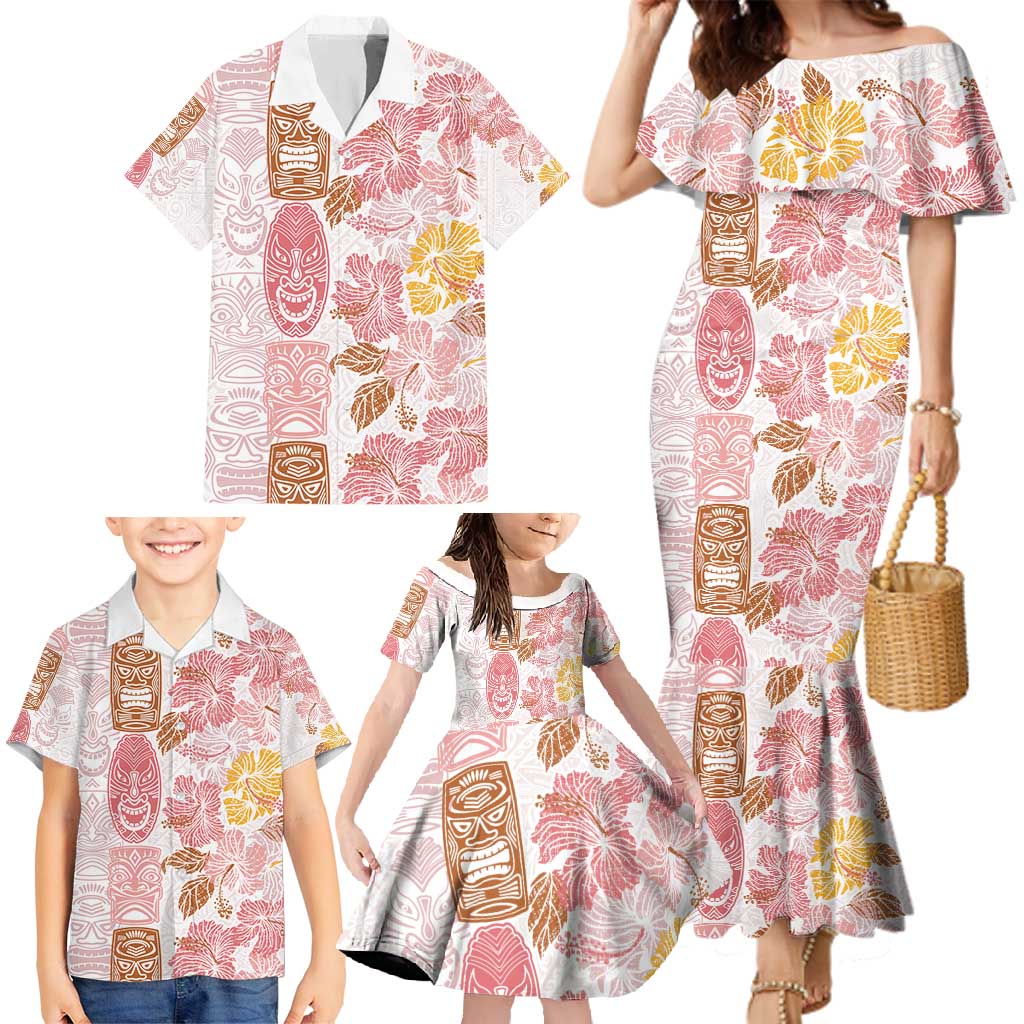 Christmas Aloha Hawaii Tiki Family Matching Mermaid Dress and Hawaiian Shirt Hibiscus Spring Colors - Polynesian Pride