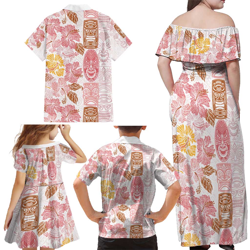 Christmas Aloha Hawaii Tiki Family Matching Off Shoulder Maxi Dress and Hawaiian Shirt Hibiscus Spring Colors - Polynesian Pride