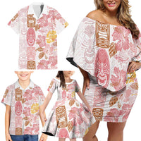 Christmas Aloha Hawaii Tiki Family Matching Off Shoulder Short Dress and Hawaiian Shirt Hibiscus Spring Colors - Polynesian Pride