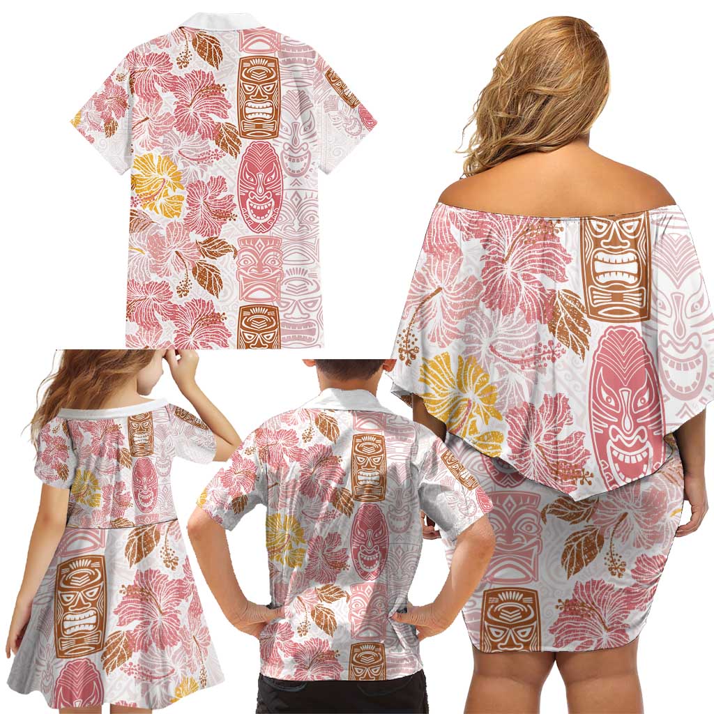 Christmas Aloha Hawaii Tiki Family Matching Off Shoulder Short Dress and Hawaiian Shirt Hibiscus Spring Colors - Polynesian Pride