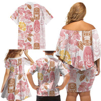 Christmas Aloha Hawaii Tiki Family Matching Off Shoulder Short Dress and Hawaiian Shirt Hibiscus Spring Colors - Polynesian Pride